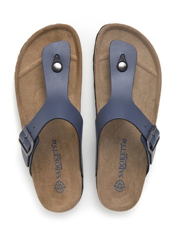 SABOKETS Leren teenslippers donkerblauw
