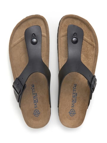 SABOKETS Leren teenslippers zwart