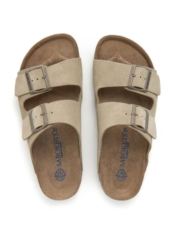 SABOKETS Leren slippers kaki