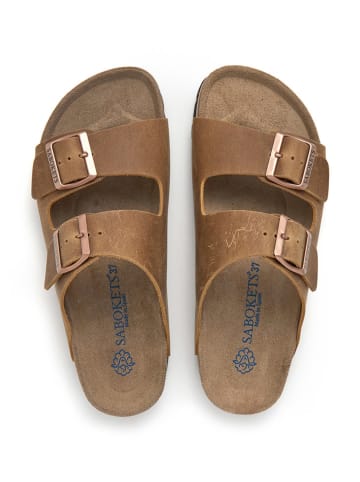 SABOKETS Leren slippers lichtbruin