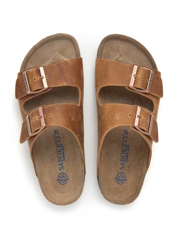 SABOKETS Leren slippers lichtbruin