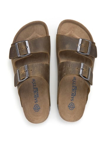 SABOKETS Leder-Pantoletten in Khaki