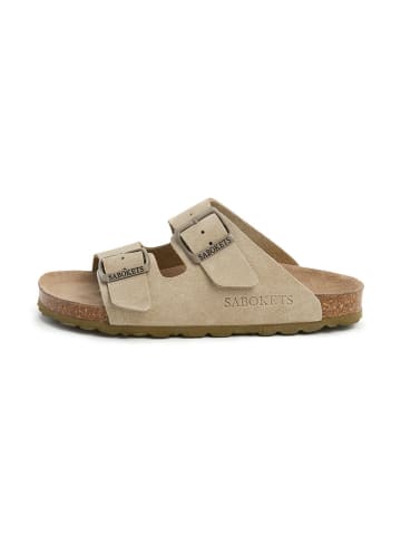 SABOKETS Leder-Pantoletten in Khaki