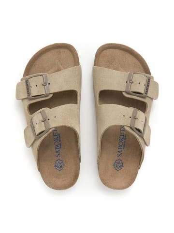 SABOKETS Leren slippers kaki