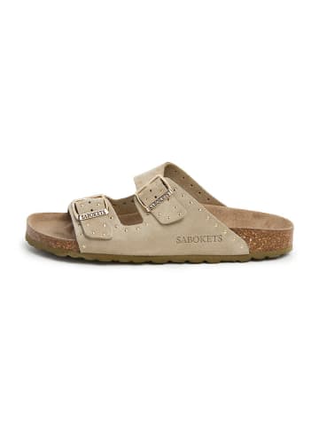 SABOKETS Leder-Pantoletten in Khaki