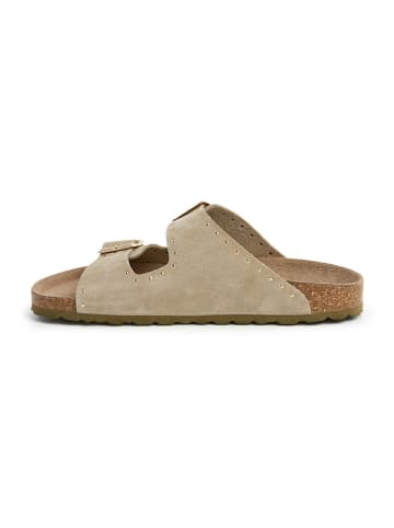 SABOKETS Leder-Pantoletten in Khaki