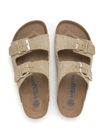 SABOKETS Leder-Pantoletten in Khaki