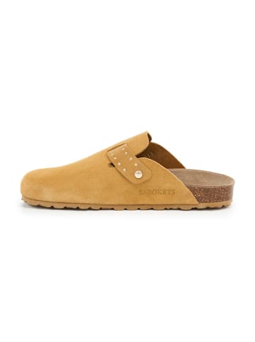 SABOKETS Leder-Clogs in Hellbraun