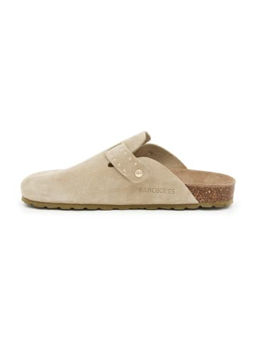 SABOKETS Skórzane chodaki w kolorze khaki