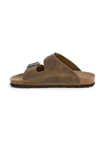 SABOKETS Leder-Pantoletten in Khaki