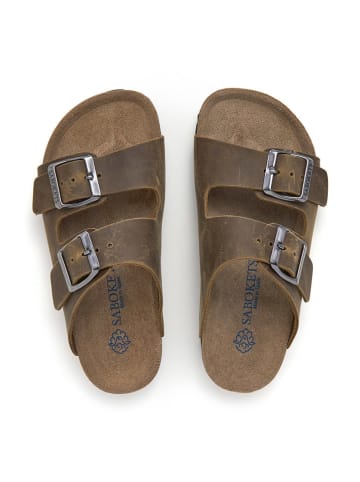 SABOKETS Leder-Pantoletten in Khaki