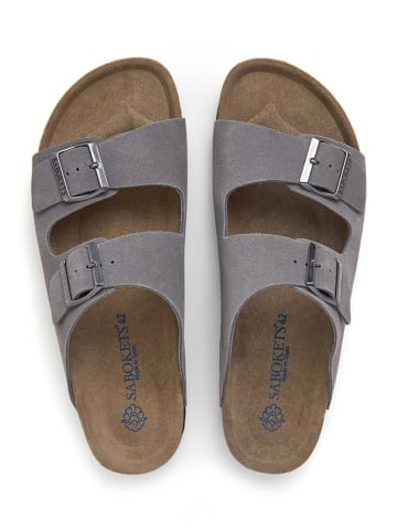 SABOKETS Leder-Pantoletten in Grau
