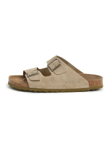SABOKETS Leder-Pantoletten in Khaki