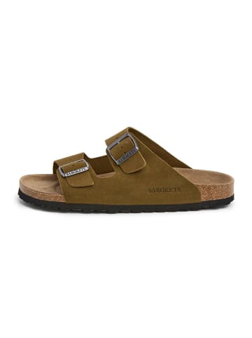 SABOKETS Leder-Pantoletten in Khaki