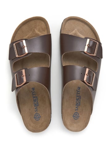 SABOKETS Leren slippers bruin