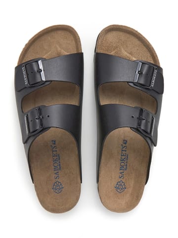 SABOKETS Leren slippers zwart