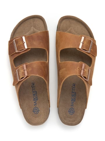 SABOKETS Leren slippers lichtbruin