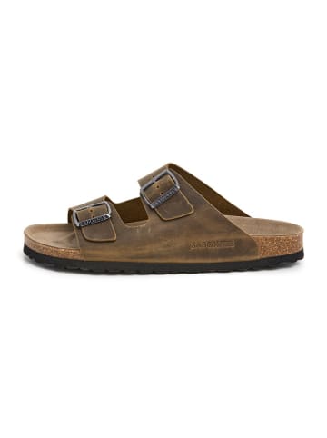 SABOKETS Leder-Pantoletten in Khaki