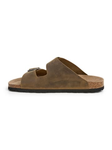 SABOKETS Leren slippers kaki