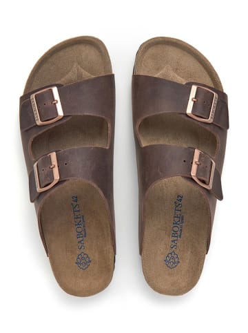 SABOKETS Leren slippers bruin