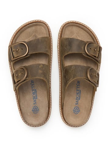 SABOKETS Leder-Pantoletten in Khaki