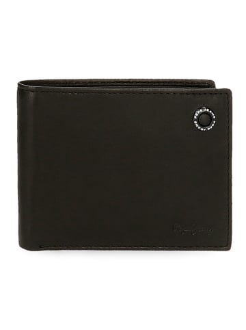 Pepe Jeans Leren portemonnee "Badge" zwart - (B)12 x (H)9 x (D)1 cm