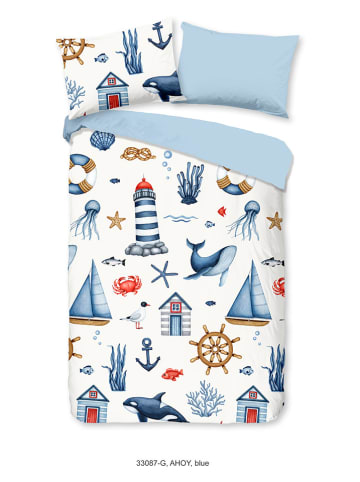 Good Morning Beddengoedset "Ahoy" wit/lichtblauw