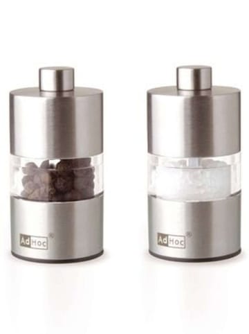 AdHoc 2-delige set: zout- en pepermolen "Minimill'' zilverkleurig - (H)6,2 x Ø 3,2 cm