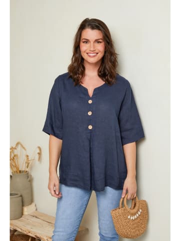 Curvy Lady Linnen blouse donkerblauw