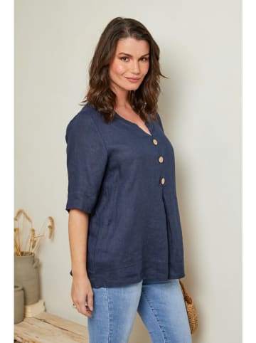Curvy Lady Linnen blouse donkerblauw