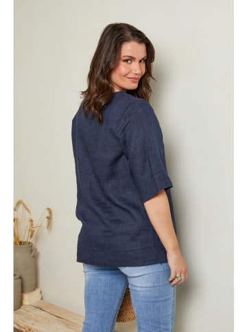 Curvy Lady Linnen blouse donkerblauw