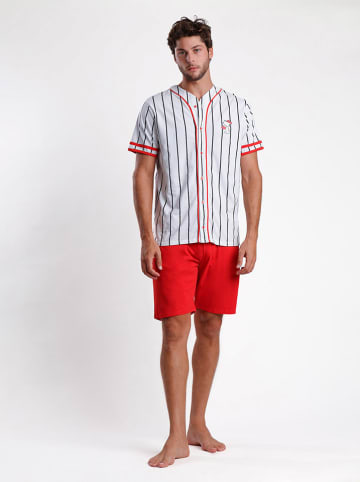 admas Pyjama in Weiß/ Rot