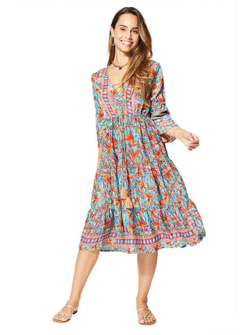 Aller Simplement Kleid in Hellblau/Orange