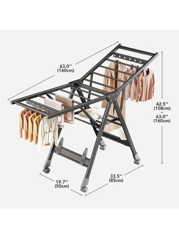 Joybos Wäscheständer in Schwarz - (B)160 x (H)108 x (T)50 cm