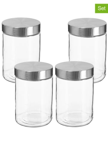 Joybos 4-delige set: voorraadglazen transparant/zilverkleurig - 1,2 l