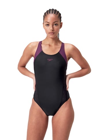 Speedo Badeanzug "Eco H-Boom" in Schwarz/ Lila