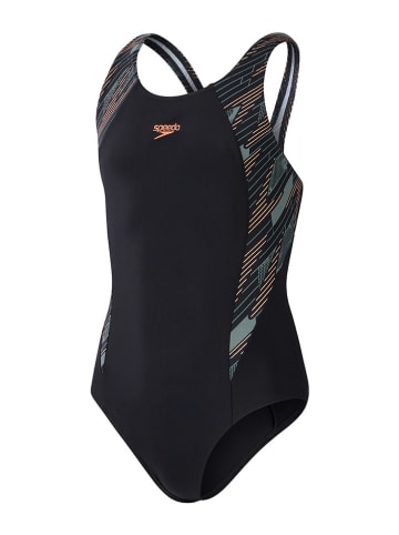 Speedo Badeanzug "Eco H-Bloom" in Schwarz/ Orange/ Khaki