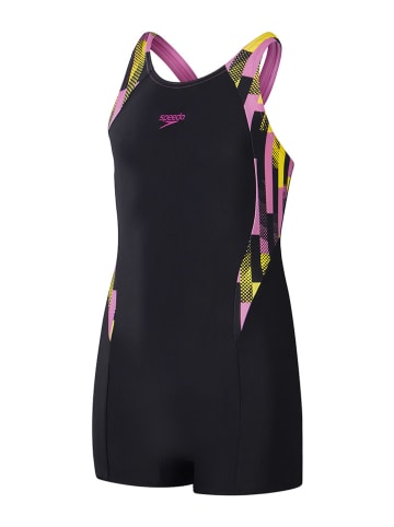 Speedo Badeanzug "Eco Print" in Schwarz/ Rosa/ Gelb