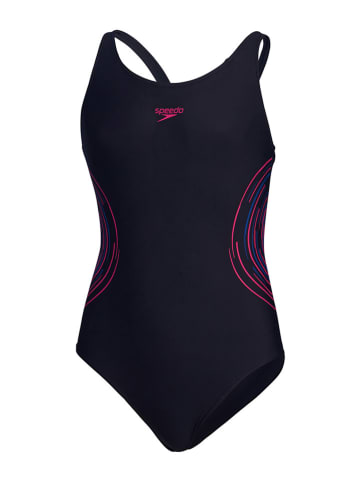 Speedo Badeanzug "Eco Placement" in Schwarz/ Pink/ Blau