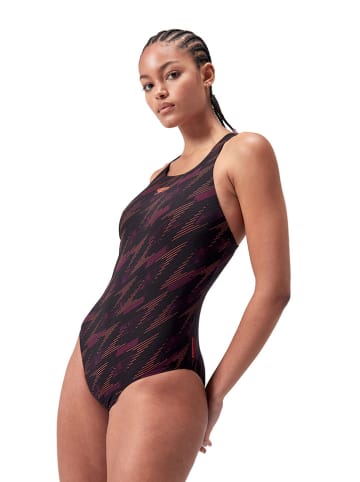 Speedo Strój kąpielowy "Eco+ H-Bloom" w kolorze czarno-pomarańczowo-fioletowym