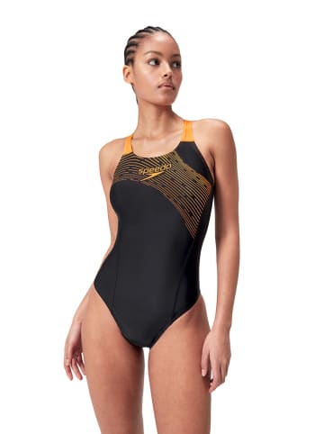 Speedo Badeanzug "Eco Medley" in Schwarz/ Orange