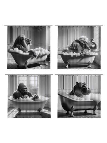 SiL Interiors 4-delige set: douchegordijnen "Animal" zwart/wit - (B)180 x (H)200 cm
