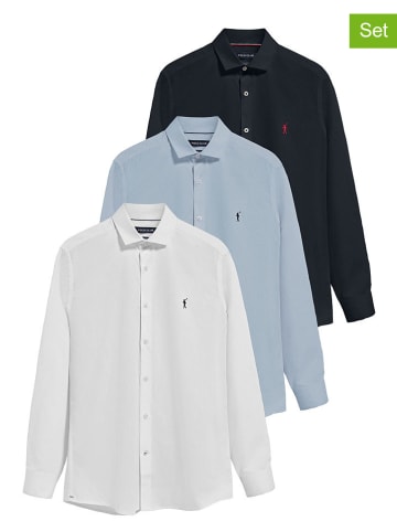 Polo Club Koszule (3 szt.) - Slim fit - w kolorze niebieskim i białym