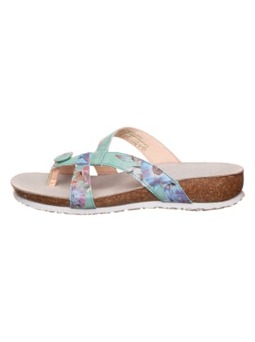 Think! Leren teenslippers lichtblauw/meerkleurig
