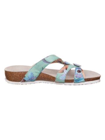 Think! Leren teenslippers lichtblauw/meerkleurig