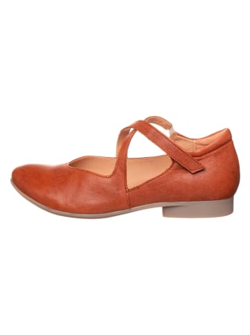 Think! Leder-Spangenballerinas in Cognac
