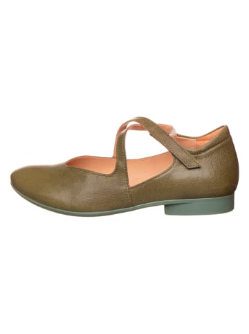 Think! Leder-Spangenballerinas in Khaki