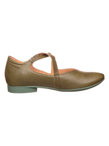 Think! Leder-Spangenballerinas in Khaki