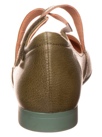 Think! Leder-Spangenballerinas in Khaki