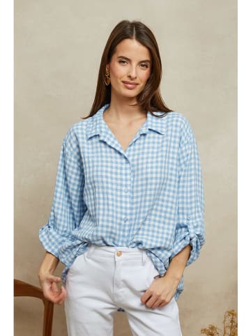 Plume Blouse "Amily" lichtblauw/wit